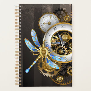 Steampunkuhr mit mechanischer Libelle Planer