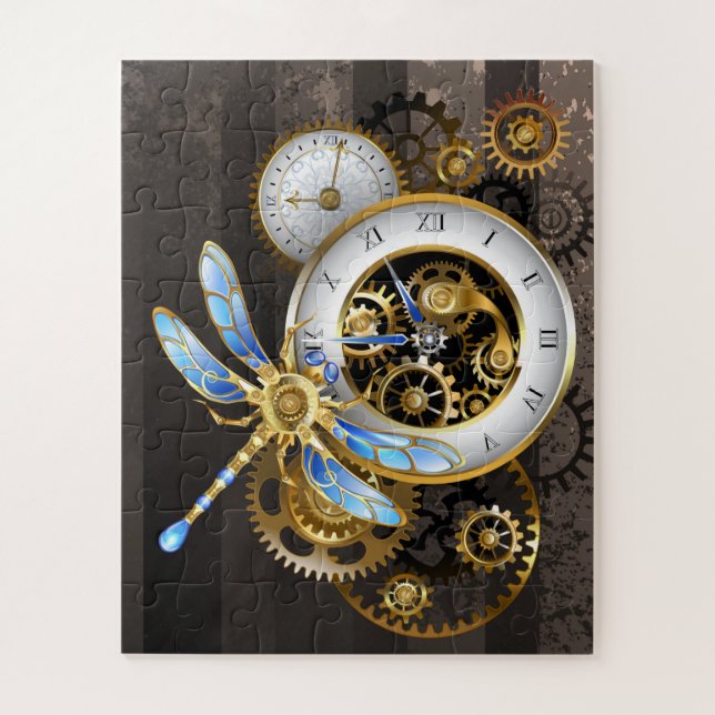 Steampunkuhr mit mechanischer Libelle Puzzle (Vertikal)
