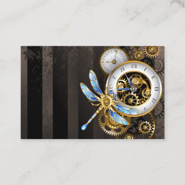 Steampunkuhr mit mechanischer Libelle Rabattkarte (Vorderseite)