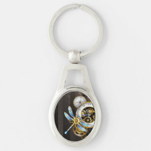 Steampunkuhr mit mechanischer Libelle Schlüsselanhänger