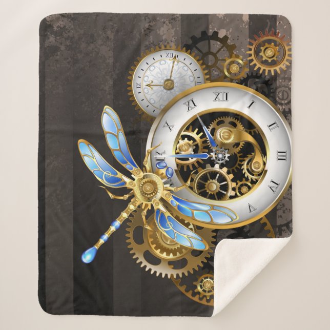 Steampunkuhr mit mechanischer Libelle Sherpadecke (Vorderseite)