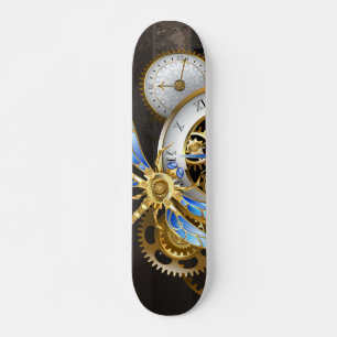 Steampunkuhr mit mechanischer Libelle Skateboard