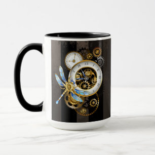 Steampunkuhr mit mechanischer Libelle Tasse