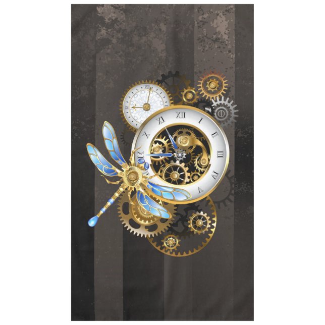 Steampunkuhr mit mechanischer Libelle Tischdecke (Vorderseite)