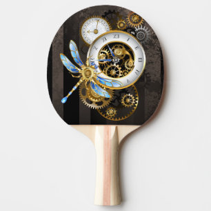 Steampunkuhr mit mechanischer Libelle Tischtennis Schläger