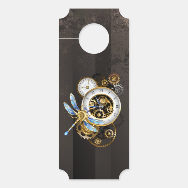 Steampunkuhr mit mechanischer Libelle Türanhänger (Vorderseite)