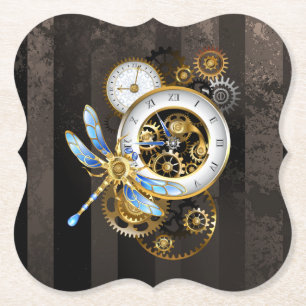 Steampunkuhr mit mechanischer Libelle Untersetzer