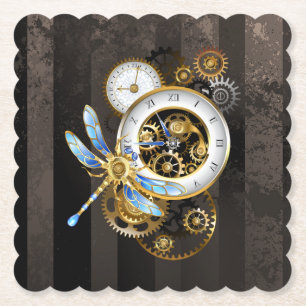 Steampunkuhr mit mechanischer Libelle Untersetzer