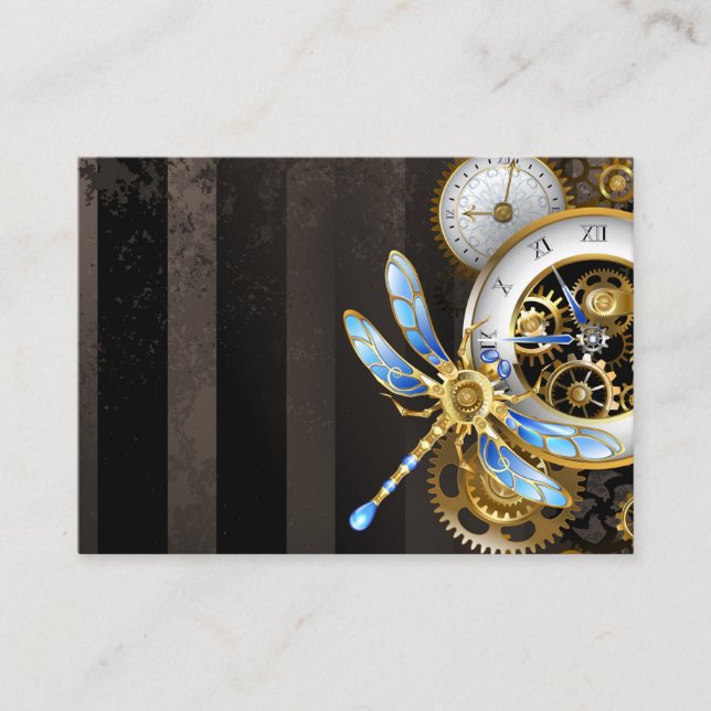 Steampunkuhr mit mechanischer Libelle Visitenkarte (Vorderseite)