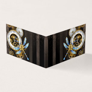 Steampunkuhr mit mechanischer Libelle Visitenkarten