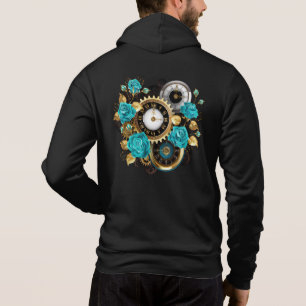 Steampunkuhr und türkisfarbene Rose auf Streifen Hoodie