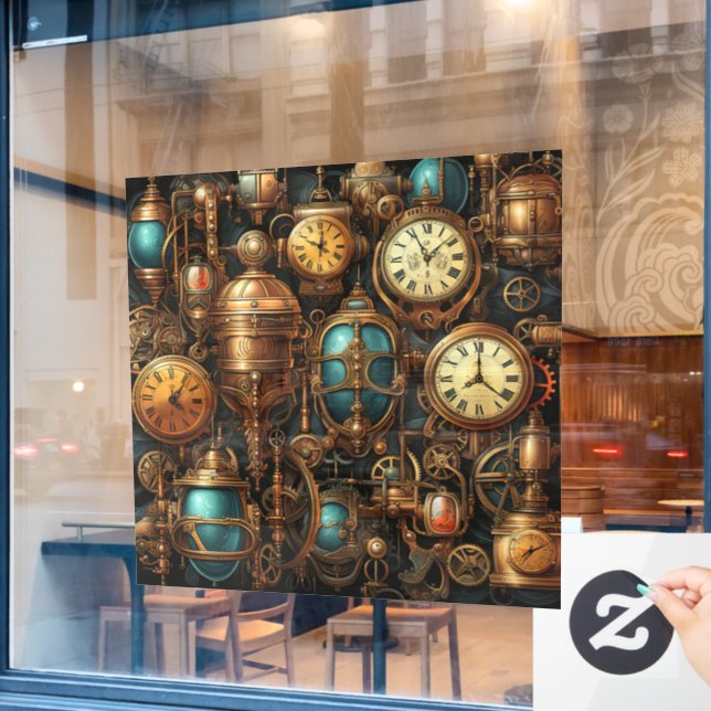 Steampunkuhren-Fensterheber Fensteraufkleber (Café-Fenster)