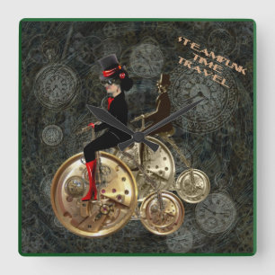 Steampunkzeit, Uhrwerk Penny Farthing Quadratische Wanduhr