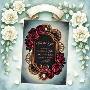 Steamrahmen mit Rote Rosen und Gängen Save The Date