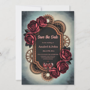 Steamrahmen mit Rote Rosen und Gängen Save The Date