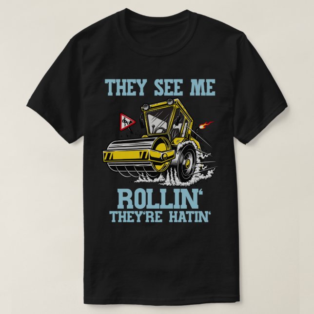 Steamroller Funny Construction Worker T-Shirt (Design vorne)