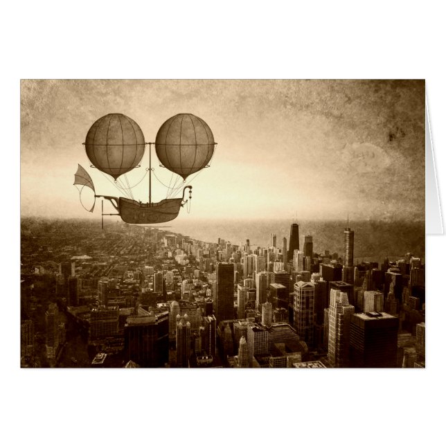 Steamship Airship Over Chicago Flat Card (Vorderseite (Horizontal))