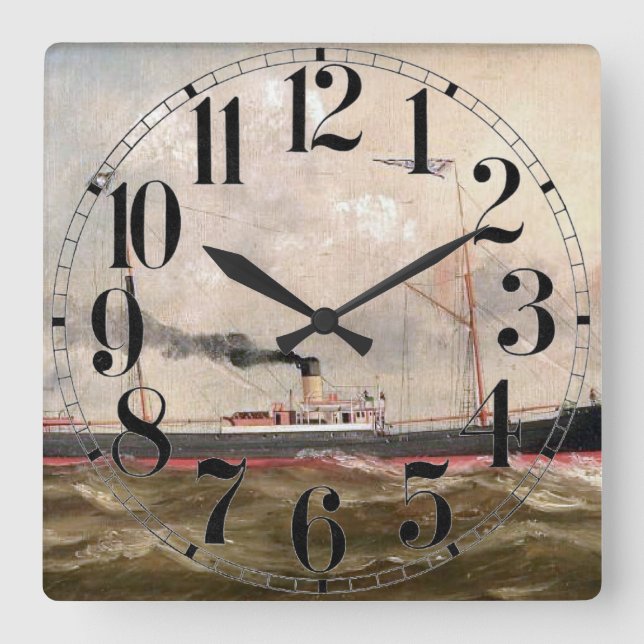 Steamship Louise 1800s Quadratische Wanduhr (Vorderseite)
