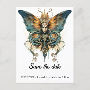 Steamwhirl Fritillary Butterfly Steampunk Wedding Ankündigungspostkarte