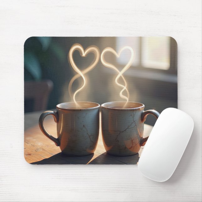 Steamy Coffee Hearts Mousepad (Mit Mouse)