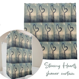 Steamy Hearts Fotografic Blue und Beige Duschvorhang