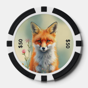 Stechende Augen eines schlauen roten Fuchses   Pokerchips