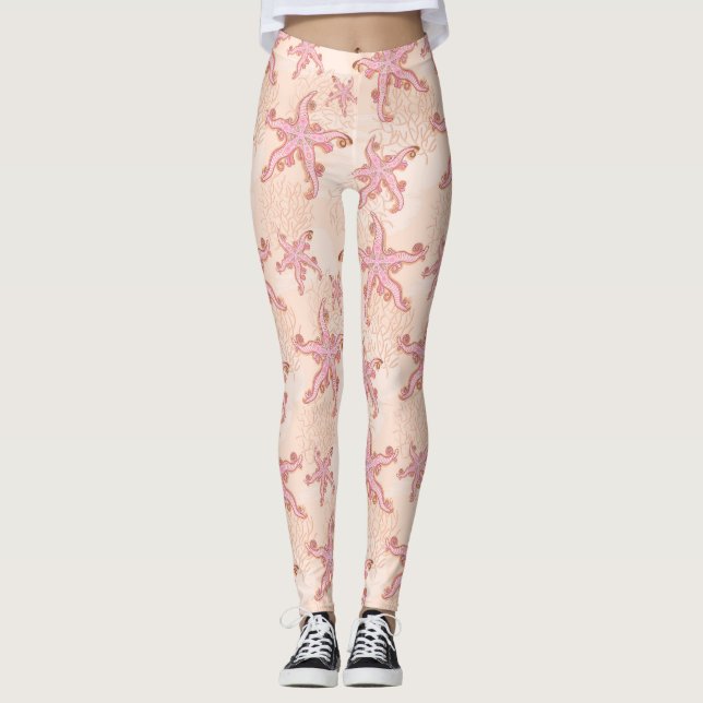 Stechfisch- und Korallenrosa-Muster Leggings (Vorderseite)