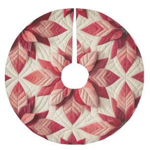 Stechmuster Poinsettia Cream Red Polyester Weihnachtsbaumdecke