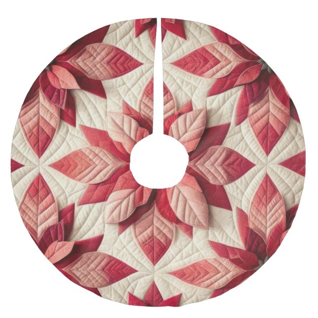 Stechmuster Poinsettia Cream Red Polyester Weihnachtsbaumdecke (Vorderseite)