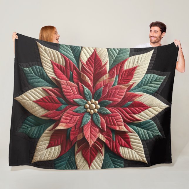 Stechmuster Poinsettia Rot Grün Schwarz Fleecedecke (Beispiel)