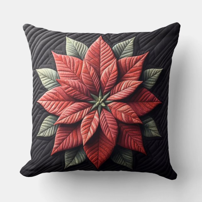Stechmuster Poinsettia Schwarz Kissen (Vorderseite)