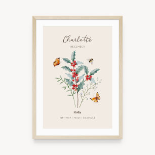 Stechpalme Geburtsmonats-Blumenposter Poster