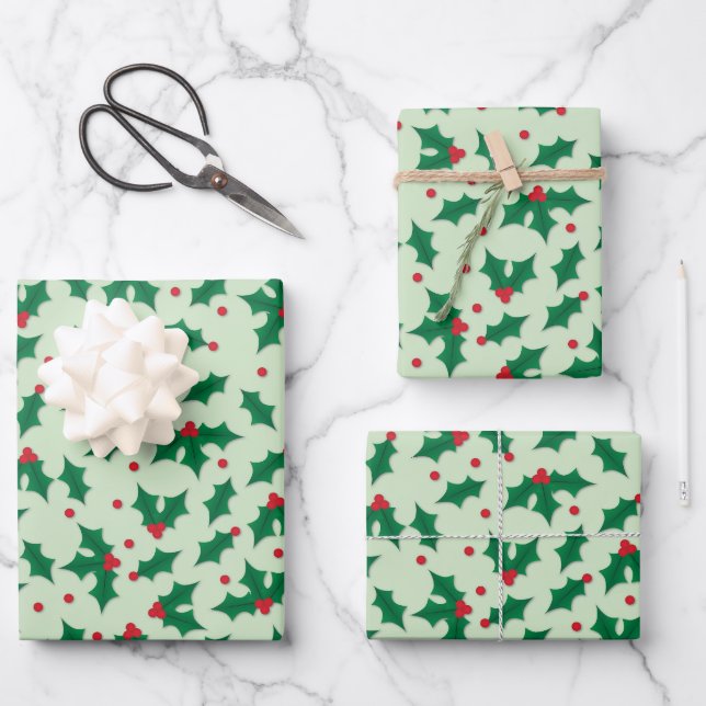 Stechpalme Geschenkpapier Set (Vorderseite)