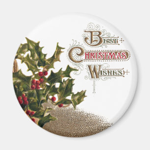 Stechpalme im Weidenkorb-Vintagen Weihnachten Magnet