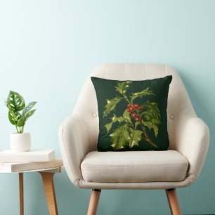 Stechpalme Mit Roten Steinfrüchten Botanisch-S Kissen