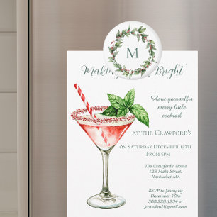 Stechpalme-Rote-Beere-Monogramm-Weihnachten Magnet