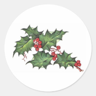 Stechpalme und Beeren | Weihnachtssticker Runder Aufkleber