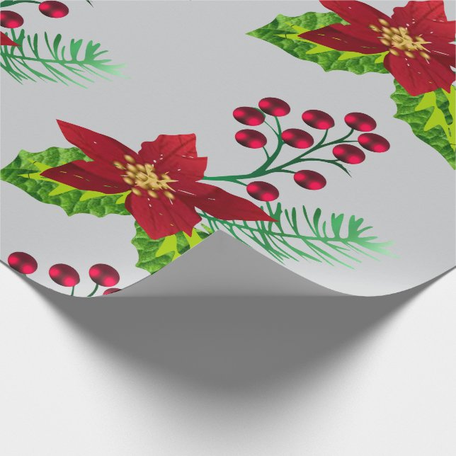 Stechpalme und Weihnachtsstern-Muster Geschenkpapier (Ecke)