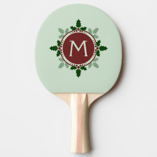 Stechpalme verlässt Monogramm grüne rote Tischtennis Schläger