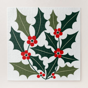 Stechpalmen-Beeren-Blätter im Mid-Century-Modern-S Puzzle