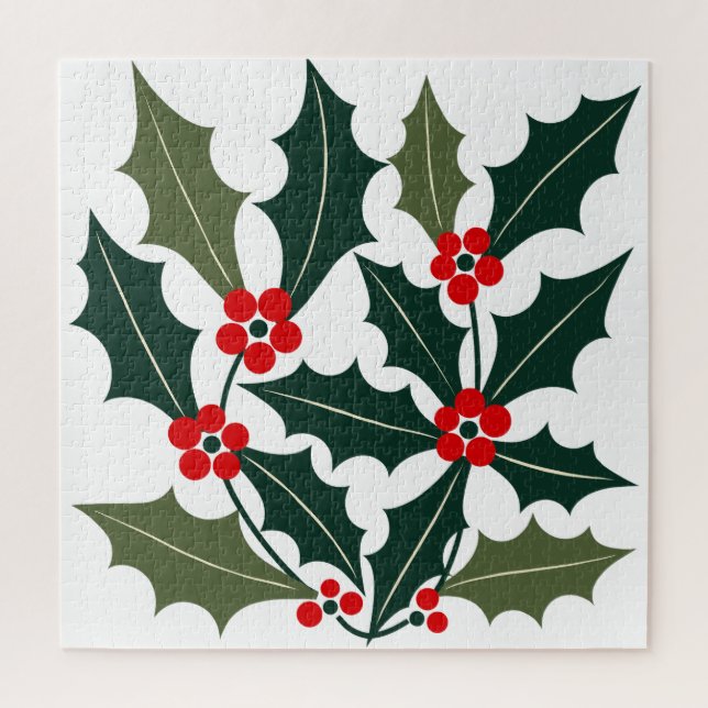 Stechpalmen-Beeren-Blätter im Mid-Century-Modern-S Puzzle (Vertikal)