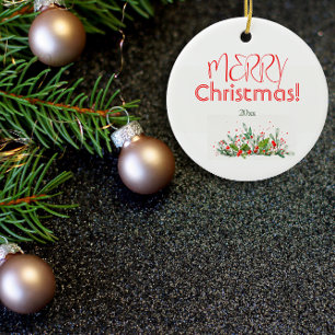 Stechpalmen-Beeren Frohe Weihnachten Aquarell Keramik Ornament