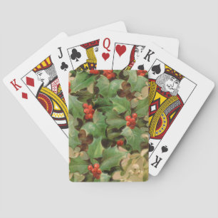 Stechpalmen-Beeren-Grün-Weihnachten-Festtag-Vintag Spielkarten