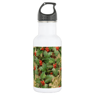 Stechpalmen-Beeren-Grün-Weihnachten-Festtage-Vinta Edelstahlflasche