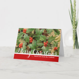 Stechpalmen-Beeren-Grün-Weihnachten-Festtage-Vinta Feiertagskarte