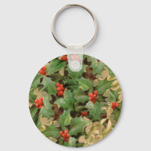 Stechpalmen-Beeren-Grün-Weihnachten-Festtage-Vinta Schlüsselanhänger