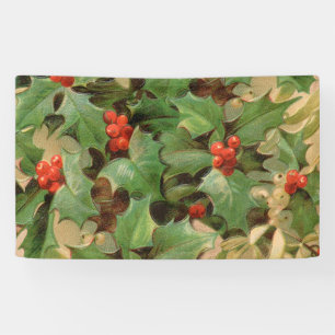 Stechpalmen-Beeren-Grün-Weihnachten-Festtags-Vinta Banner