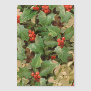 Stechpalmen-Beeren-Grün-Weihnachten-Festtags-Vinta Magnetkarte