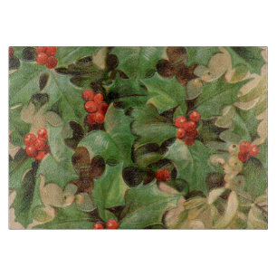 Stechpalmen-Beeren-Grün-Weihnachten-Festtags-Vinta Schneidebrett