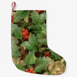 Stechpalmen-Beeren-Grün-Weihnachten-Vintage Kleiner Weihnachtsstrumpf
